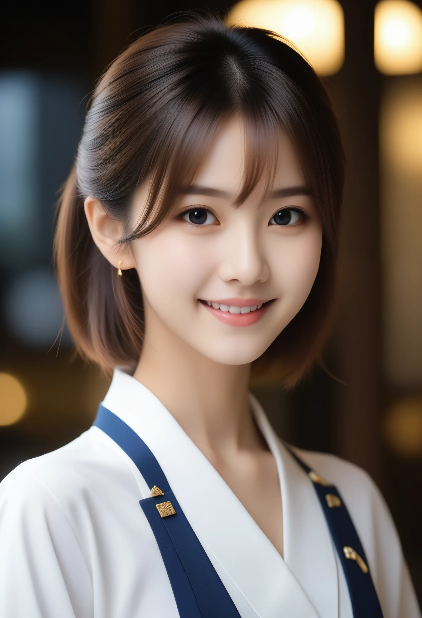 8k, Ultra-high resolution, highest quality, masterpiece, 三分割法によるphotograph,Surreal, photograph, 1 girl, (16 years old:1.3), pretty girl, Cute Face, Beautiful eyes in every detail, 細かくdetailedに,masterpiece,, One Girl:1.2, Japan Female Announcer,Cafe,Cute clerk,A carefree smile,Healing the heart,Looking at the audience、beauty,Long neck、Laugh a little、Please close your mouth and laugh、(((Ideal body type))),A-cup small breasts :2,、Portraiture:2、Perfect Anatomy、鮮明なdetailed、detailed、Surreal、Light and shadow,Strong light
