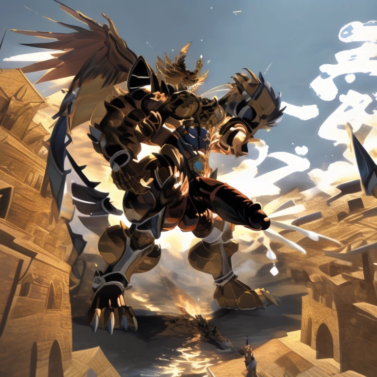 (masterpiece. official art. 8k. best quality. detailed full body. full body.)
(situation 1 : ting GARO. GARO is over 1000 meters long. focus GIANT mechanical Muscular GARO is trampling the city. Looking down. macro. stomp. Low-angle perspective. emphasizing the immense size.)
(situation 2 :smoke and flames rising from the destruction in the city)
(Additional details 2: (Detailed head. Detailed Body. Detailed abs. gigantic muscles. HYPER MUSCLES. Gigachad Muscular. big muscle. pecs. triceps. traps.sually developed muscular body. body full of huge muscles. showing off muscles. pectorales enormes. Exaggeratedly huge muscles. huge muscles. long legs.).
(Additional details 3: Spread wings. It has Golden wings. have big wings. The claws are sharp. Sharp teeth.5 toes.).
(Additional details 4: golden dick, goldock, golden h penis. hyper blacks. big penis)
(Addal details aring a full-face helmet. a fantasy-style biomecha armored combat suit. composite layered chest armor, fully enclosed shoulder guards, hero in anime style, perfect body proportions, golden ratio)
(Additional details 6 : Spraying hyper cum up everywhere into the sky frhis erect penis. wide spray of cum, coven cum,splashing in front ofmera, crowd of nd musar male spectators, bukkake, City is under ck later of cum.)