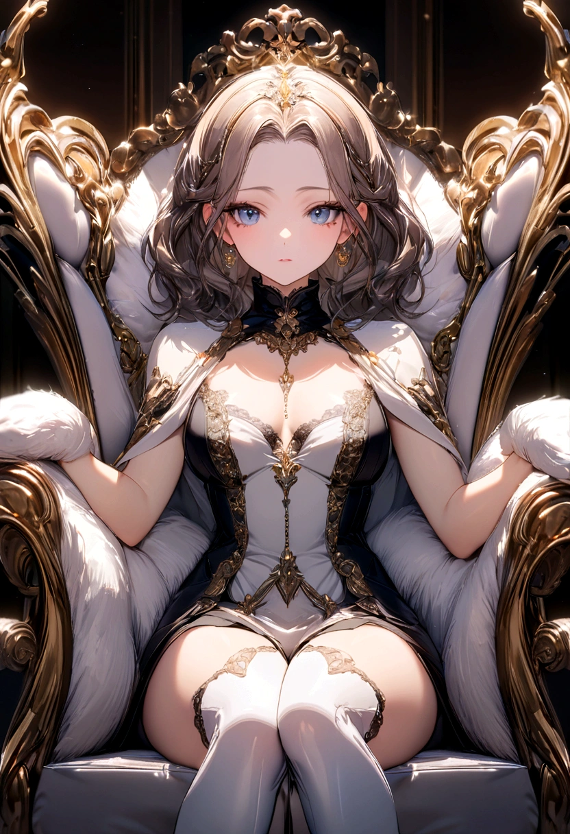 "a girl, frontal view, close-up, sitting on a plush chair, exquisite face, full of confidence, luxurious atmosphere, top quality, 8k"