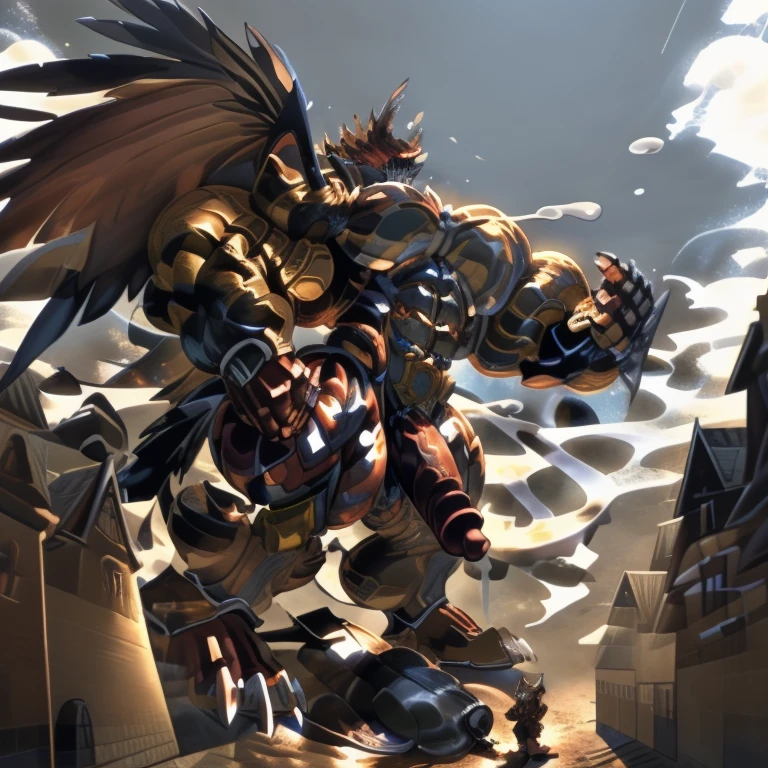 (masterpiece. official art. 8k. best quality. detailed full body. full body.)

(situation 1 : dominating GARO. GARO is over 1000 meters long. focus GIANT mechanical Muscular GARO is trampling the city. Looking down. macro. stomp. Low-angle perspective. emphasizing the immense size.)

(situation 2 :smoke and flames rising from the destruction in the city)


(Additional details 2: (Detailed head. Detailed Body. Detailed abs. gigantic muscles. HYPER MUSCLES. Gigachad Muscular. big muscle. pecs. triceps. traps. unusually developed muscular body. body full of huge muscles. showing off muscles. pectorales enormes. Exaggeratedly huge muscles. huge muscles. long legs.).

(Additional details 3: Spread wings. It has Golden wings. have big wings. The claws are sharp. Sharp teeth.5 toes.).


(Additional details 5: wearing a full-face helmet. a fantasy-style biomecha armored combat suit. composite layered chest armor, fully enclosed shoulder guards, hero in anime style, perfect body proportions, golden ratio)

(Additional details 6 : Spraying hyper cum up everywhere into the sky from his erect penis. wide spray of cum, covered in cum, cum splashing in front of camera, crowd of naked muscular male spectators, bukkake, City is under a thick later of cum.)