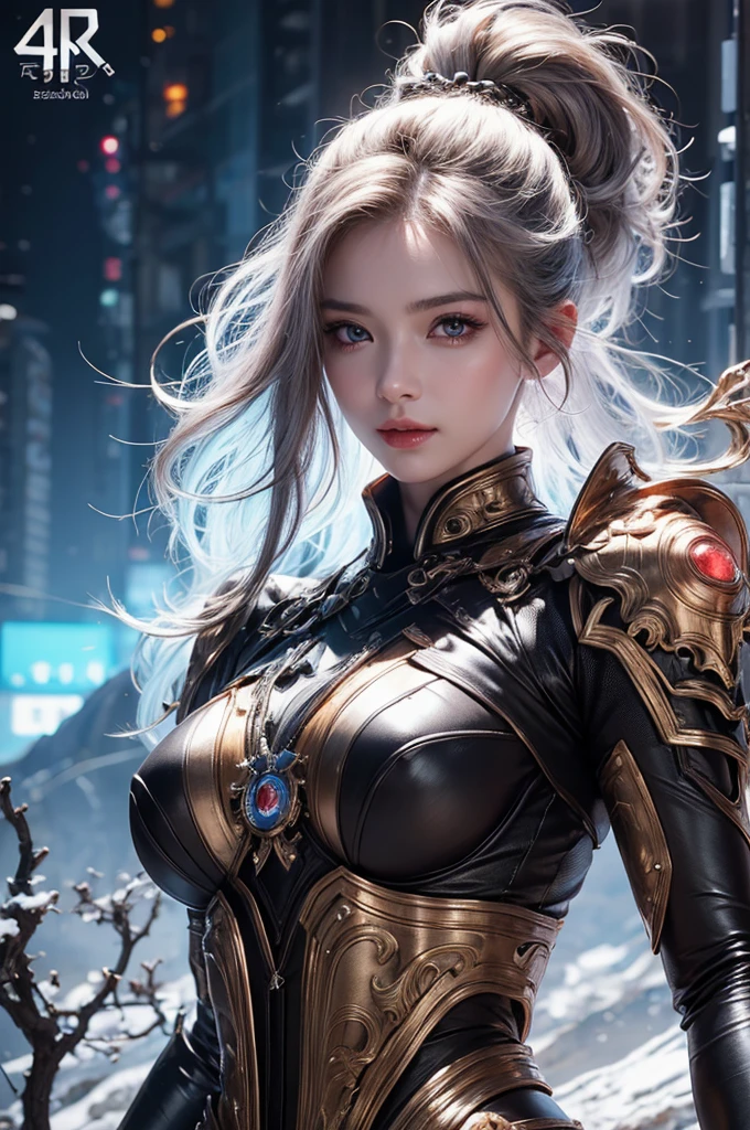 highest quality、8k Masterpiece、ultraA high resolution、(Photorealistic:1.3)、RAW Photos、1 girl、Silvery white hair、Glowing Skin、1. Super-beautiful Cyberpunk Soldiers、((Ultra-Realistic Details))、Portrait、Global Illumination、Shadow、Octane Rendering、8k、Super sharp、Metal、Cold colors、Very intricate details、Realistic Light、CGSoation Trend、Beautiful and shining eyes、Beautiful breasts、To the camera、Neon Details、smile、Super kind、whole body、Crimson Hanfu、Swaying in the Wind、20-year-old、Fantasy、The background is the rooftop of a Manhattan building.beautiful woman, photorealistic, highly detailed, beautiful face, intricate details, hyperrealistic, striking pose, flawless skin, mesmerizing eyes, luscious lips, elegant figure, cinematic lighting, dramatic shadows, sensual, graceful, captivating gaze, alluring, visually stunning, breathtaking beauty, exquisite, enchanting, (best quality,4k,8k,highres,masterpiece:1.2),ultra-detailed,(realistic,photorealistic,photo-realistic:1.37),a cyberpunk girl in the wild, black, erotic, sexy, metal, silver, brown, copper, wearing armor, goggles, punk, detailed face and eyes, intricate mechanical details, neon lights, dystopian city background, (best quality,4k,8k,highres,masterpiece:1.2),ultra-detailed,(realistic,photorealistic,photo-realistic:1.37),cinematic lighting,dramatic colors,moody atmosphere, fantasy, little sexy, standing, trading card