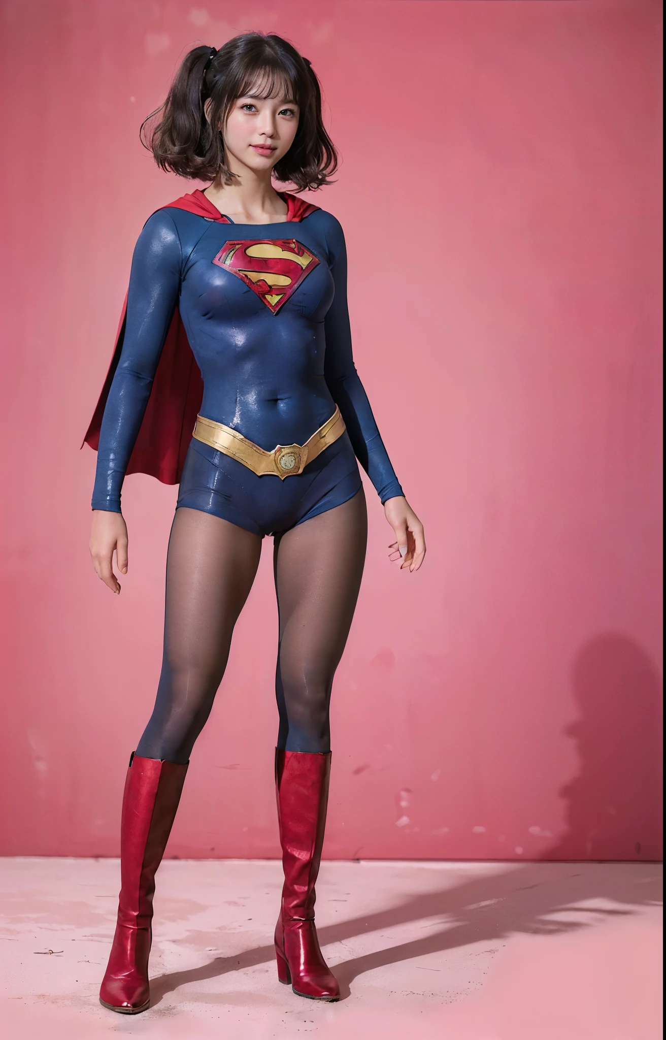 No background、(((Beautiful legs in black tights.)))、(((Legally express the beauty of your smile)))、((((Make the most of your original images)))、(((体にぴったりフィットするSupergirl Costume)))、(((Supergirl Costume)))、(((Beautiful twin tail hairstyle)))、(((She is winking cutely.)))、(((Please wear black tights....、Wear red boots)))、((Best image quality、8k))、((highest quality、8k、masterpiece:1.3))、(((Preserve background )))、Sharp focus:1.2、Beautiful woman with perfect figure:1.4、Slim Abs:1.2、Wet body:1.5、Highly detailed face and skin texture、8k