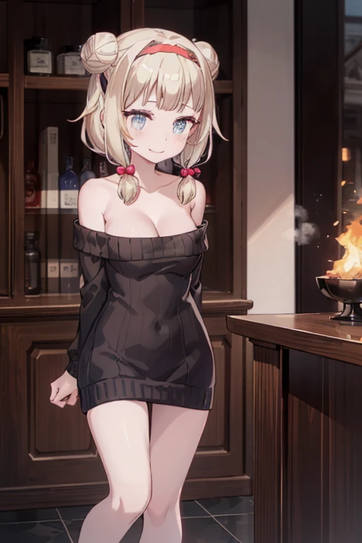 (((Masterpiece))),(((Super Detail))),(((in 8K))),(((best composition))),(((Rim lighting,Fireglow effect,deep shadow))),solo,(Hatsune Miku:1.0),Beautiful fingers,Detailed finger features,(Detailed hair features:1.7),(Dynamic and sexy bending pose:1.3),detailed facial features,detailed clothes features, (perky chest:1.1), (pointed chest:1.3), delicate beautiful face, Bright blue eyes, cute eyes, sparkling eyes, Big eyes, beautiful detailed eyes,double bun with glittering hair ornament,(super detailed glossy skin:1.3),slender body,tits,goddess smile,((with sparkling eyes and a contagious smile)),beautiful posture,have a cup of coffee,black hair, red eyes, dress, bare shoulders, jewelry, collarbone, sidelocks, hairband, earrings, indoors, off shoulder, sweater, arms behind back, plant, short hair with long locks, white hairband, off-shoulder dress, sweater dress, off-shoulder sweater, red sweater, big side hair, very long side hair,(super delicate floral pattern:1.2),seductive cleavage:1.3,beautiful glossy legs,shiny red high heels,lifting dishes with cakesd,french restaurant,hustle and bustle,rising steam,(((depth of fields)))