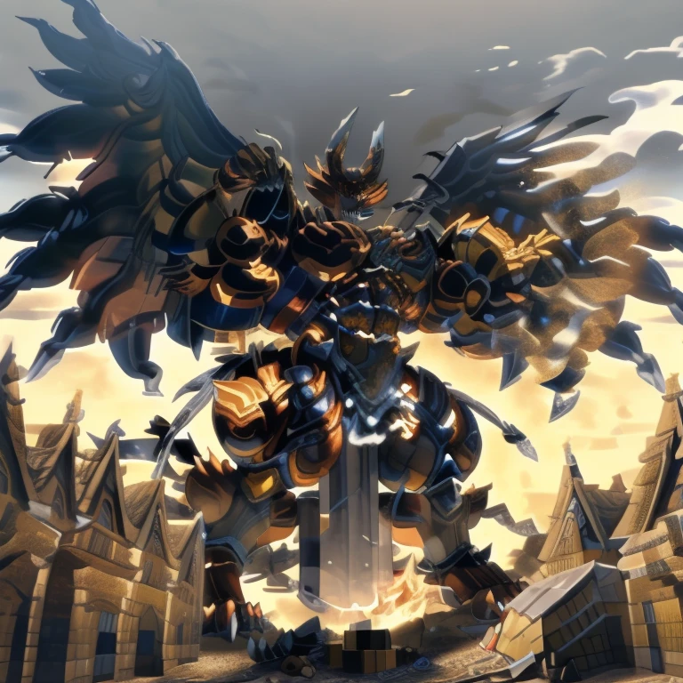 (masterpiece. official art. 8k. best quality. detailed full body. full body.)

(situation 1 : dominating GARO. GARO is over 1000 meters long. focus GIANT mechanical Muscular GARO is trampling the city. Looking down. macro. stomp. Low-angle perspective. emphasizing the immense size.)

(situation 2 :smoke and flames rising from the destruction in the city)

(Additional details 2: (Detailed head. Detailed Body. Detailed abs. gigantic muscles. HYPER MUSCLES. Gigachad Muscular. big muscle. pecs. triceps. traps. unusually developed muscular body. body full of huge muscles. showing off muscles. pectorales enormes. Exaggeratedly huge muscles. huge muscles. long legs.).

(Additional details 3: Spread wings. It has wings. have big wings. The claws are sharp. Sharp teeth.5 toes.).

(Additional details 4: black color hyper penis. hyper black penis. big penis)

(Additional details 5: wearing a full-face helmet. a fantasy-style biomecha armored combat suit. composite layered chest armor, fully enclosed shoulder guards, hero in anime style, perfect body proportions, golden ratio)

(Additional details 6 : Spraying hyper cum up everywhere into the sky from his erect penis. wide spray of cum, covered in cum, cum splashing in front of camera, crowd of naked muscular male spectators, bukkake, City is under a thick later of cum.)