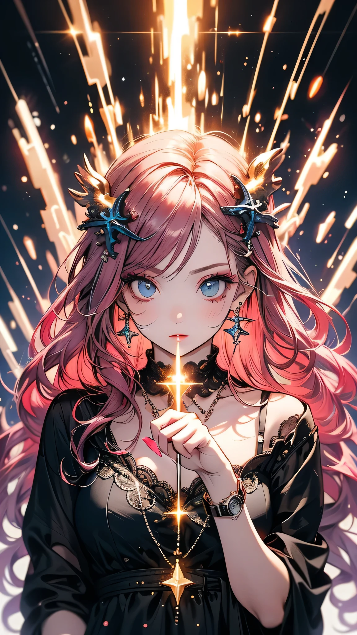 ( Absurd , high quality , Super detailed, Watch your hands )Zodiac sign - Cancer Goddess , Similar to the goodness of Latin , intellectual, Crafty, Reasonable, Strong-willed face , mature , tenacious, Sulky, Hypersensitive, Oppressive style , Ocean Blue Eyes(Eye details), Long Hair , Dark pink hair , Transparent dress , Lace Lingerie, In the sea of flowers , whole body , Innocent Makeup ,
