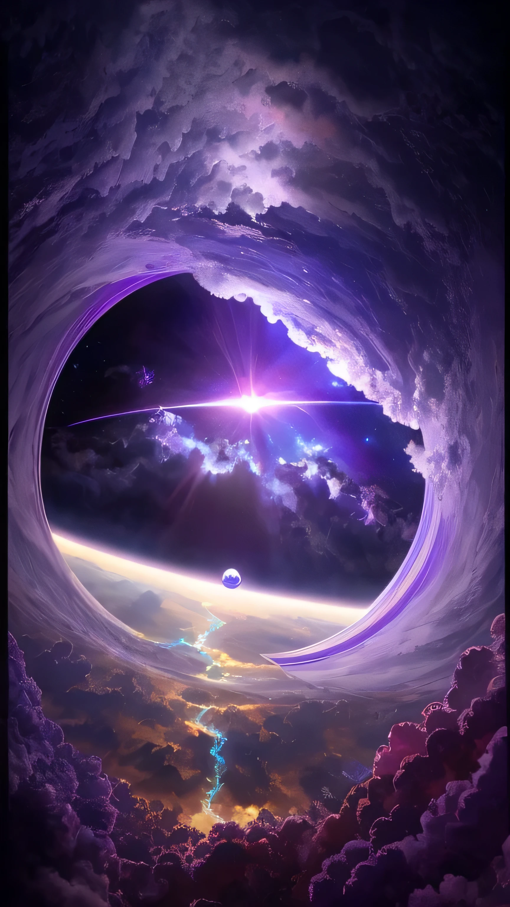 purple and blue sky,There is a big round hole in the middle, A world only visible through a portal, Portal to space, Magic portal in the sky, Another Portal to space, Space Portal, Heavenly planets in the background, Another Portal to space, Majestic interstellar portal, Entrance to another world, Interstellar Infinite Portal, Heavenly gate, Gazing into space, Gateway to another dimension