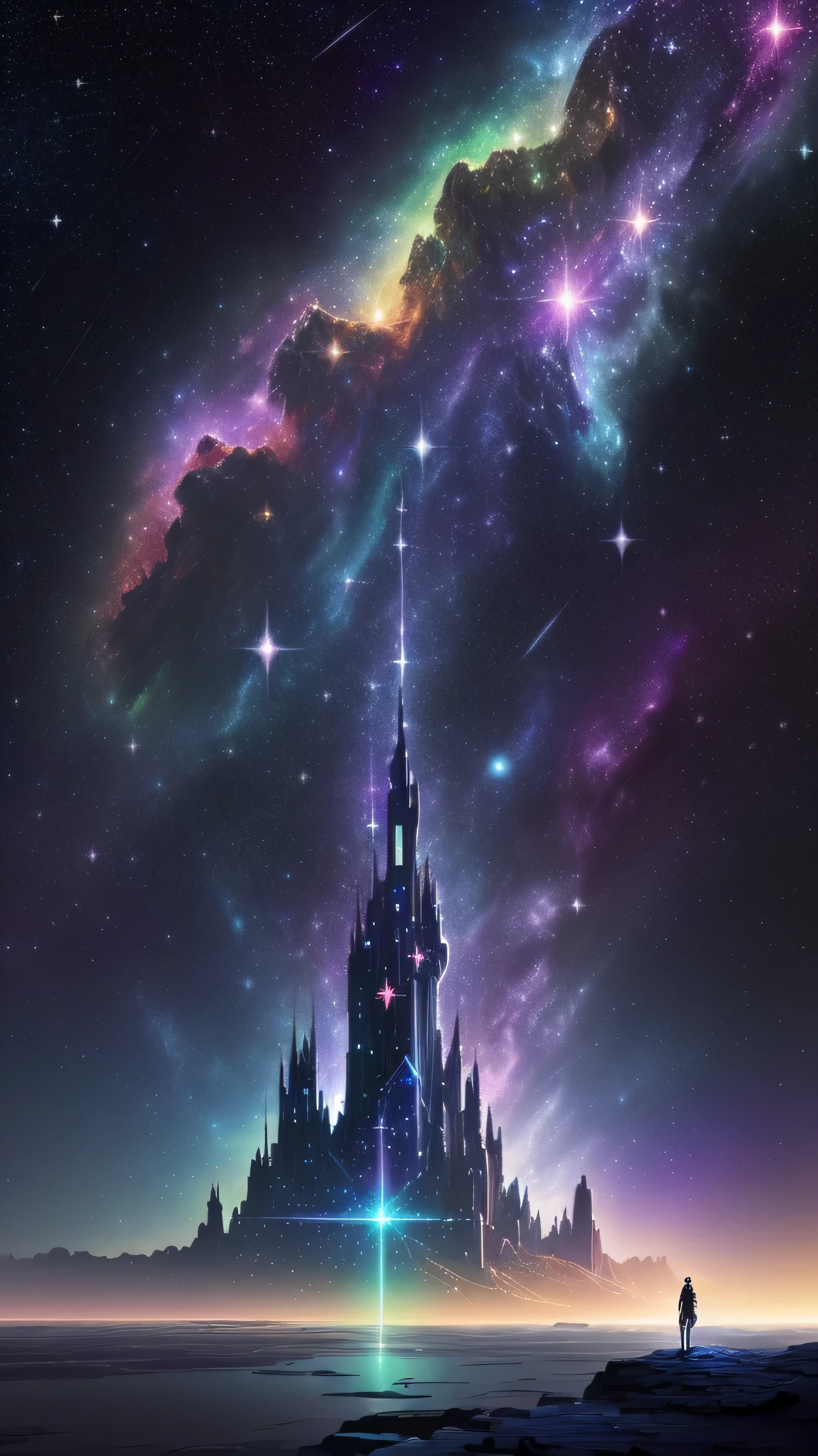 (Starlight Art:1.5),Dream of happiness,Shining starlight,bismuth,so beautiful,moving,Iridescent,Evocative digital art,lavishly decorated,Bioluminescence,grace,Picturesque,Hyper Detail,Exquisite;Complex、Surreal concept art,aesthetics,Fluency,Complex and abstract starry sky,Professional,masterpiece,8k,UHD resolution,The best quality at its best,epic surrealism,A grand happy fantasy,Spectacular starry sky art,Spectacular futuristic sci-fi art,A spectacular digital illustration of a starry sky