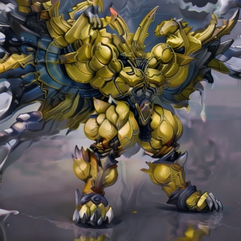 (masterpiece. official art. 8k. best quality. detailed full body. full body.)
(situation 1 : dominating GARO. GARO is over 1000 meters long. focus GIANT mechanical Muscular GARO is trampling the city. Looking down. macro. stomp. Low-angle perspective. emphasizing the immense size.)
(situation 2 :smoke and flames rising from the destruction in the city)
(Additional details 2: (Detailed head. Detailed Body. Detailed abs. gigantic muscles. HYPER MUSCLES. Gigachad Muscular. big muscle. pecs. triceps. traps. unusually developed muscular body. body full of huge muscles. showing off muscles. pectorales enormes. Exaggeratedly huge muscles. huge muscles. long legs.).
(Additional details 3: Spread wings. It has Golden wings. have big wings. The claws are sharp. Sharp teeth.5 toes.).
(Additional details 5: wearing a full-face helmet. a fantasy-style biomecha armored combat suit. composite layered chest armor, fully enclosed shoulder guards, hero in anime style, perfect body proportions, golden ratio)
