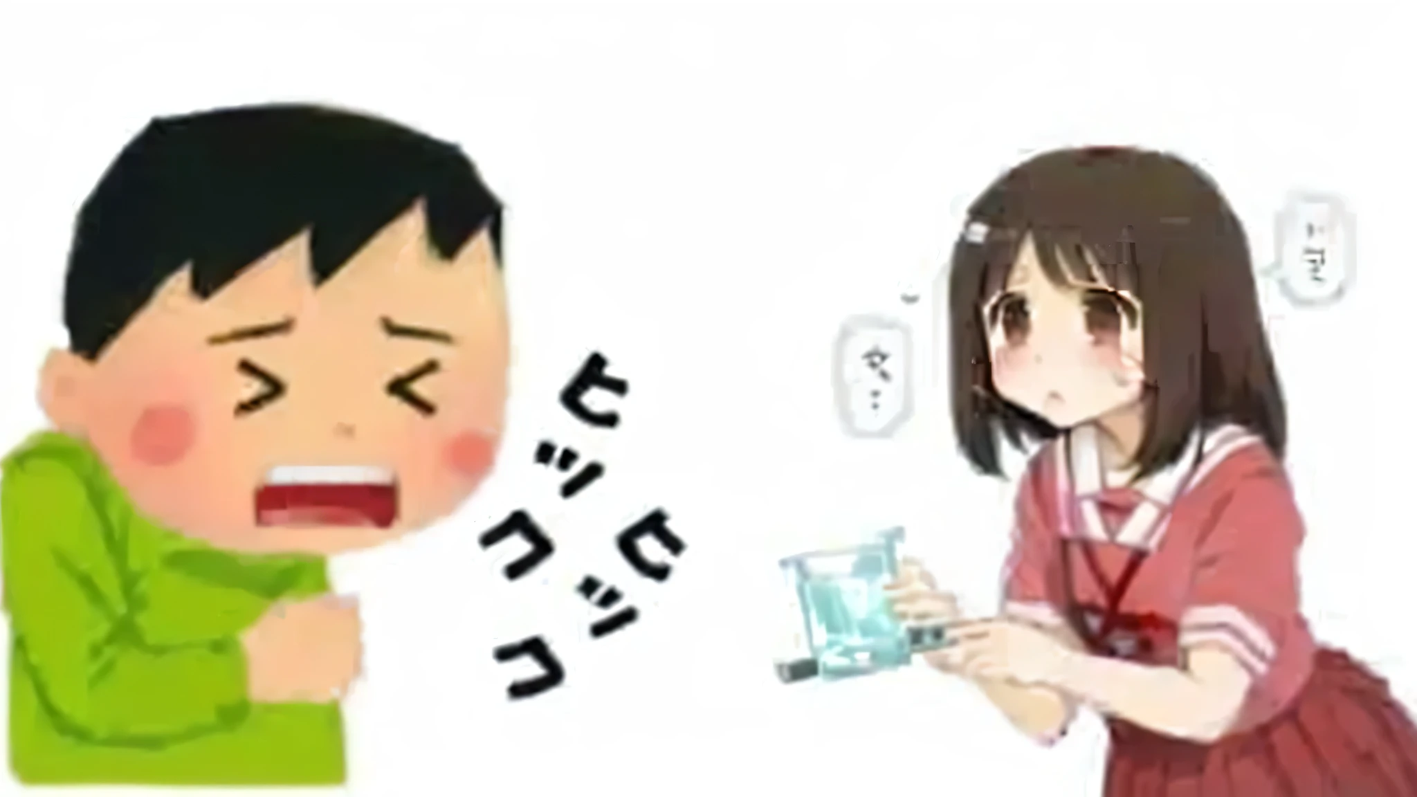 The boy is coughing、A worried girl giving a glass of water, nichijou, A, Ka, Sa, Ta, Na, Ha, On , Anime Twitter, sugar, crying and puking, yuruyuri, Disgust, , sakimi chan, umaru-chan, umamusume