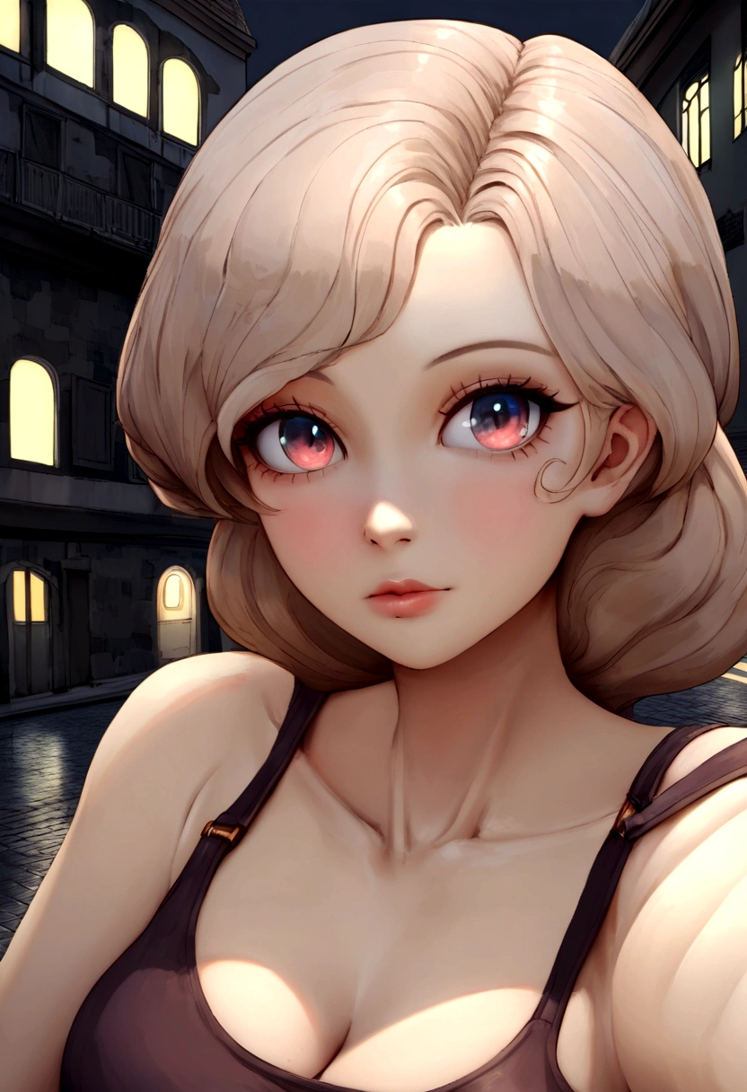 arafed woman in tank top and matching panties, Fille sexy aux yeux marrons, Portrait de Sophie Mudd, cheveux bruns et grands yeux, Selfie d&#39;une jeune femme, Les yeux de la ville, Violette Myers, Sans maquillage, Maquillage naturel, regardant directement la caméra, Comment escroquer Artgram, maquillage subtil, Superbe photo de tout le corps, Dans la grande ville la nuit, encolure