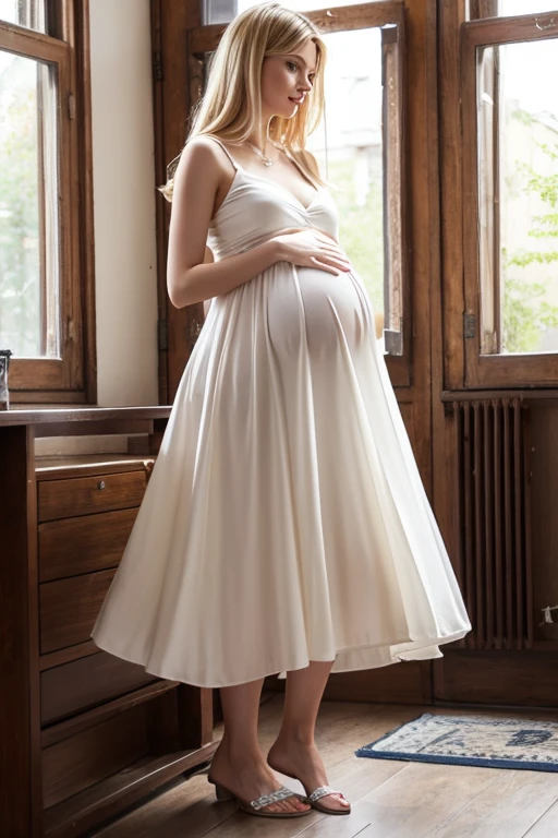 Pregnant women、Caucasian、Blonde、Maternity Dresses、squat