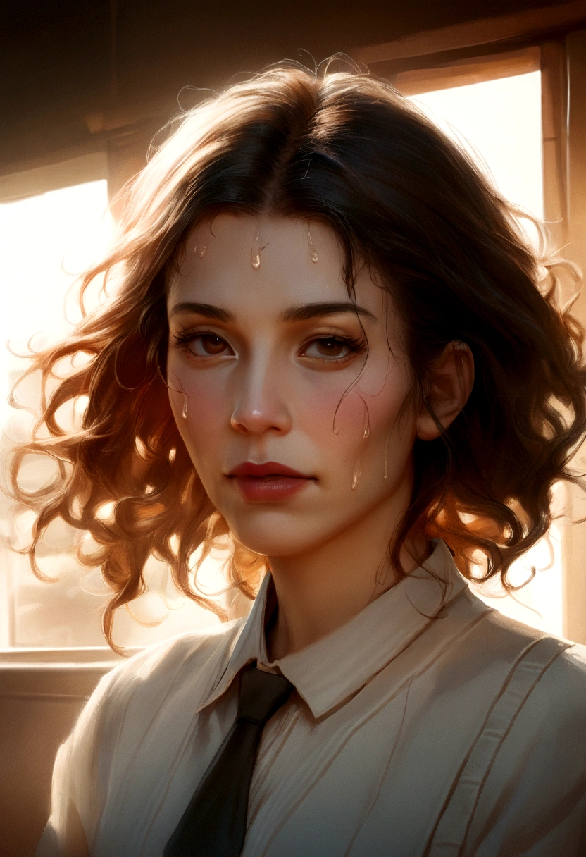 ((of the highest quality, 8k,Photo brute)), (Realistic, photorealistic: 1.37), (mise au point du visage: 1.1), Petits seins, poitrine plate, Cheveux courts, Une dame japonaise、20 ans、The idol system in Japan、(Sweat blanc: 1.1)、Jupe, session, bras en l'air, par le bas, sunlight, Cinema lighting,