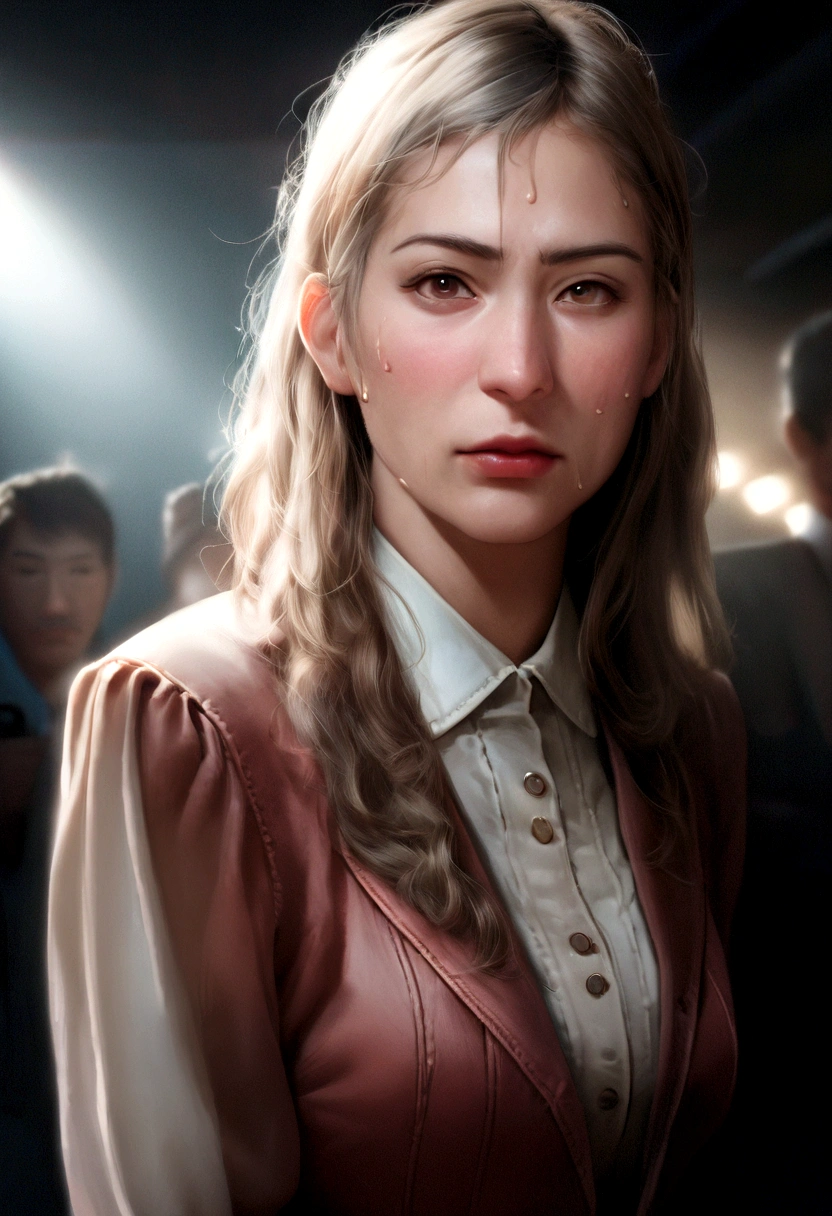 ((of the highest quality, 8k,Photo brute)), (Realistic, photorealistic: 1.37), (mise au point du visage: 1.1), Petits seins, poitrine plate, Cheveux courts, Une dame japonaise、20 ans、The idol system in Japan、(Sweat blanc: 1.1)、Jupe, session, bras en l'air, par le bas, sunlight, Cinema lighting,