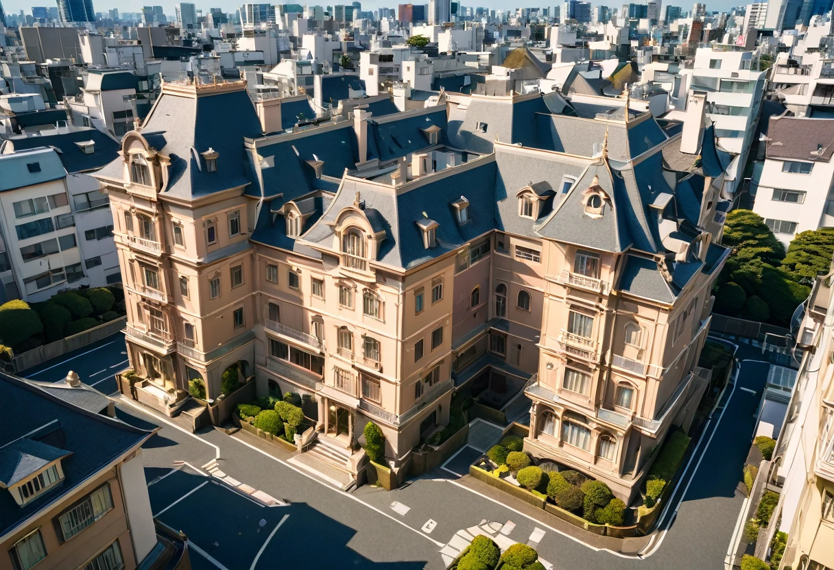 flat color,
Residential areas in Tokyo,Many residential buildings,((A rococo-style palace stands in the middle of a residential area)),
setagaya,tokyo,
,depth of field,portrait, (best quality, masterpiece, ultra highres, ultra-detailed:1.2) ,
