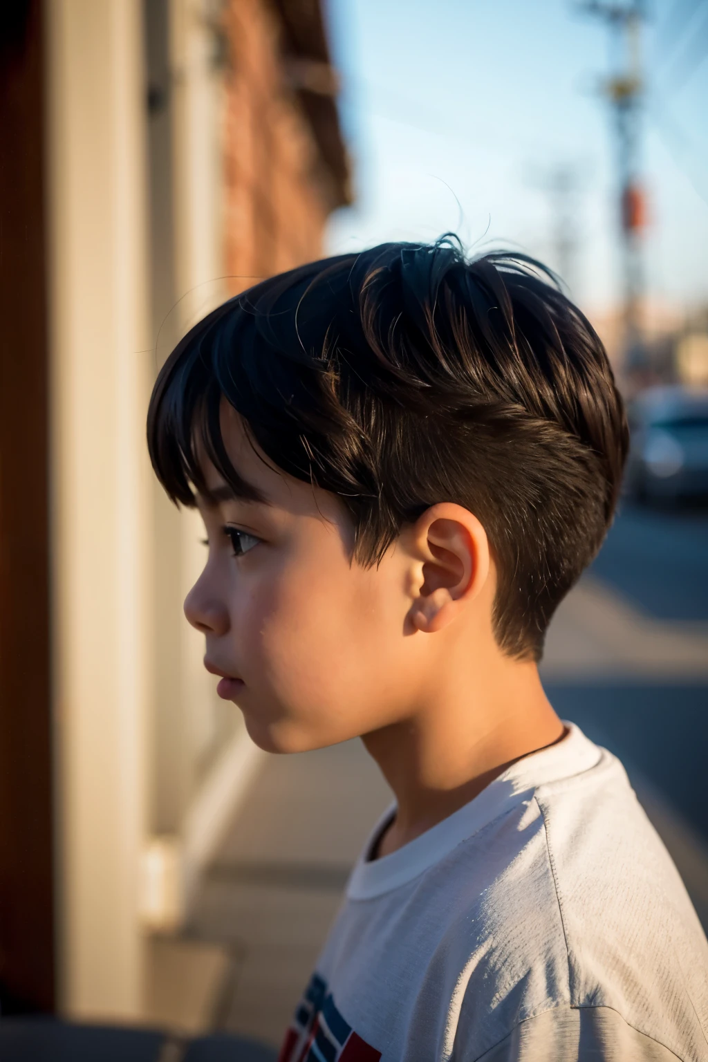 Profile of a boy, curious about what's behind him, Japanese anime style illustration