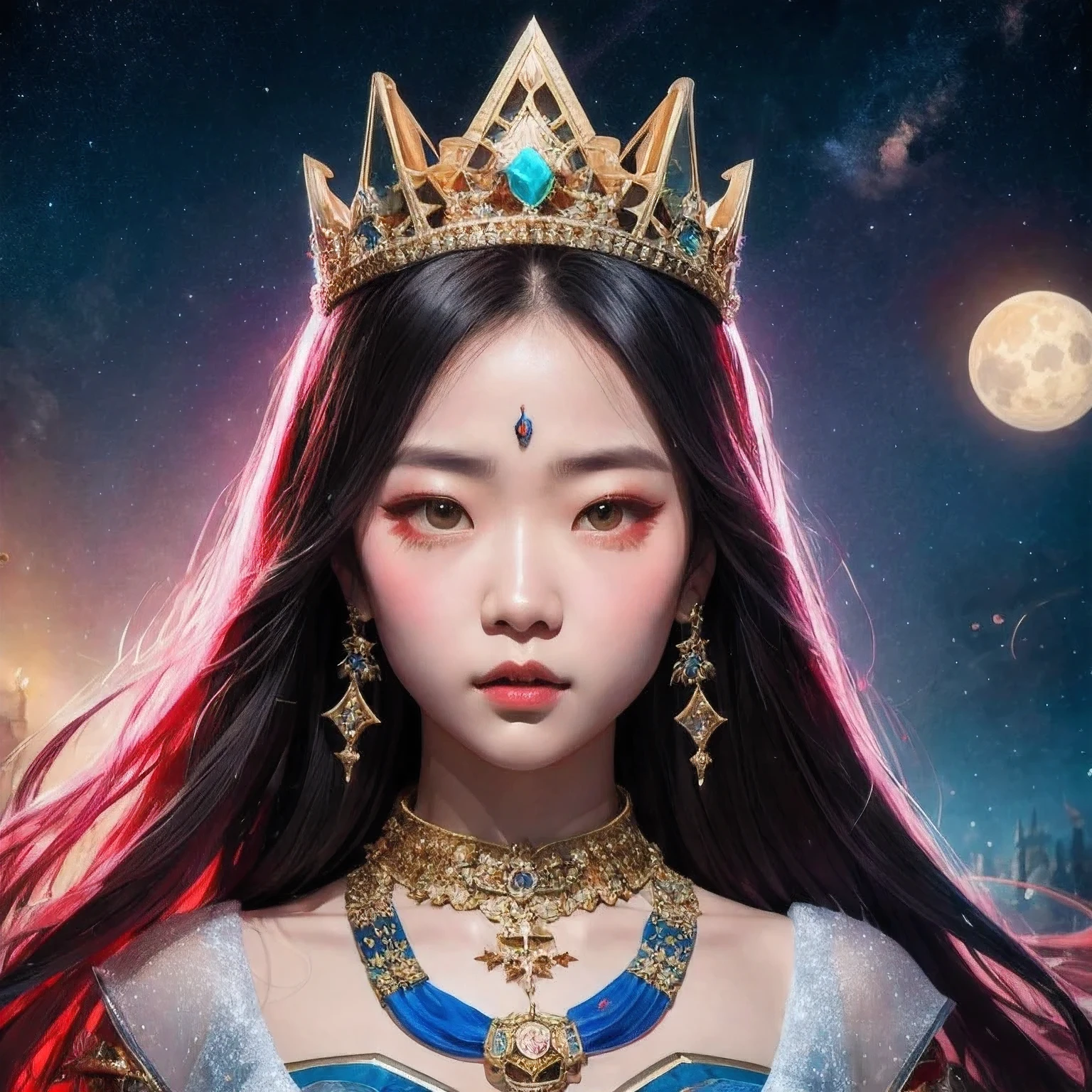 there is a girl with a crown on her head and a necklace, inspired by Jin Nong, artwork in the style of guweiz, guweiz, portrait anime space cadet girl, inspired by Leng Mei, inspired by Ai Xuan, cyborg goddess in cosmos, lunar themed attire, inspired by Wang Meng, guweiz masterpiece(masterpiece, best quality:1.2), 1 girl, solo,a crown on her head posing, rei hino as a princess, artwork in the style of guweiz, guweiz, irelia, a beautiful fantasy empress, range murata and artgerm, irelia from league of legends, ig model | artgerm, artgerm on artstation pixiv