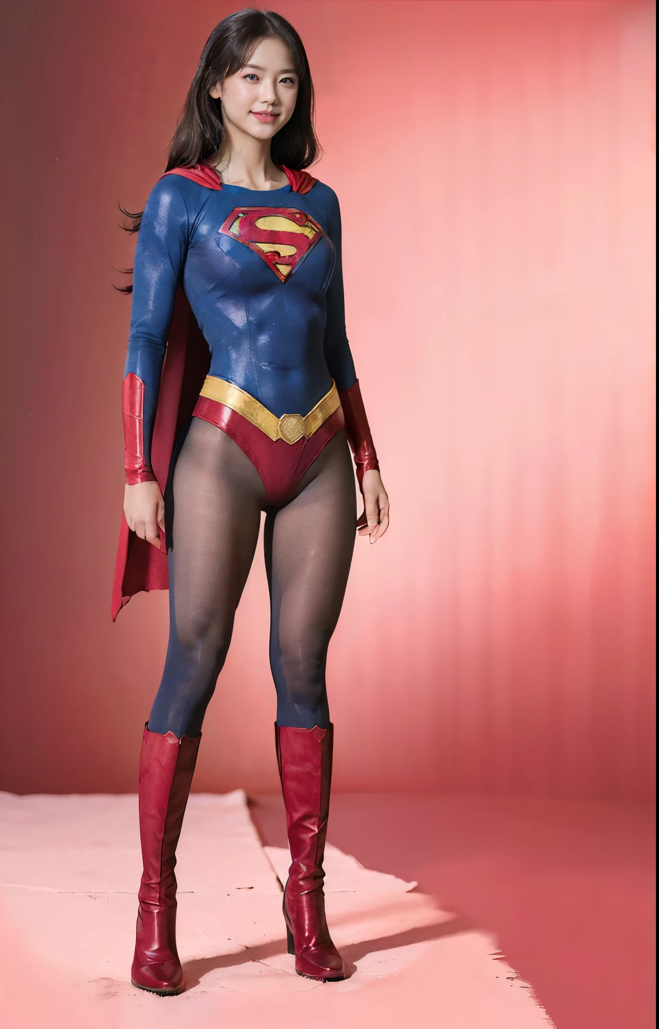 No background、(((Beautiful legs in black tights.)))、(((Legally express the beauty of your smile)))、((((Make the most of your original images)))、(((体にぴったりフィットするSupergirl Costume)))、(((Supergirl Costume)))、(((Beautiful twin tail hairstyle)))、(((She is winking cutely.)))、(((Please wear black tights....、Wear red boots)))、((Best image quality、8k))、((highest quality、8k、masterpiece:1.3))、(((Preserve background )))、Sharp focus:1.2、Beautiful woman with perfect figure:1.4、Slim Abs:1.2、Wet body:1.5、Highly detailed face and skin texture、8k