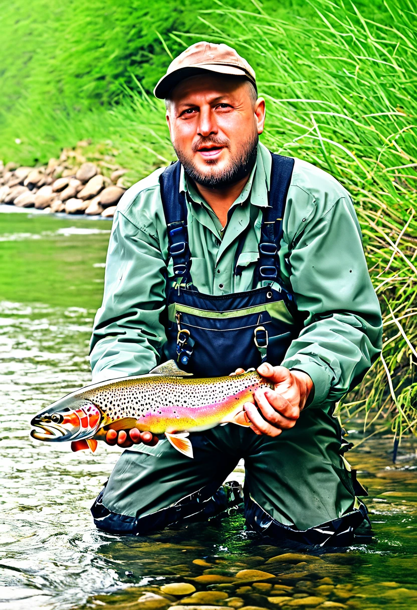 fisherman caught trout on the river