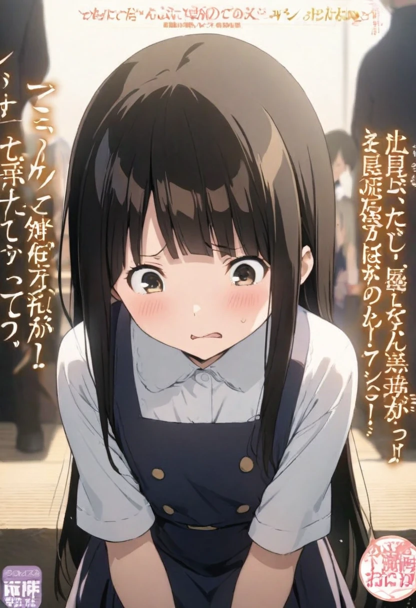 Magazine cover(masterpiece, best quality:1.2),little girl,(((The eyes are delicate)))Fraction_9,Fraction_8_up,Fraction_7_Direction_6_up, source_Japanese cartoons, disgusted face, Solitary, 1 Girl, looking at the audience, disgust, skirt, upper body, White background , long hair, Hair combed back,Shadowed side,(8K)(HD)