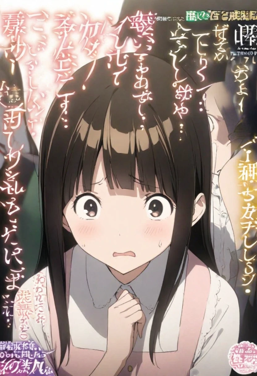 Magazine cover(masterpiece, best quality:1.2),,(((The eyes are delicate)))Fraction_9,Fraction_8_up,Fraction_7_Direction_6_up, source_Japanese cartoons, disgusted face, Solitary, 1 Girl, looking at the audience, disgust, skirt, upper body, White background , long hair, Hair combed back,Shadowed side,(8K)(HD)