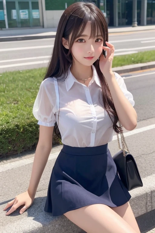 beautiful girl、Idol、high school girl、See-through、camisole、mini skirt、sit