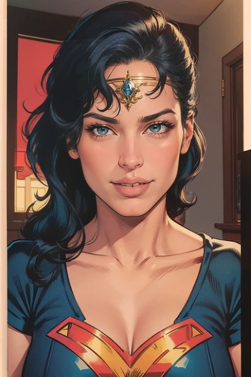 photo of beautiful (EPL4rs3nTh0mps0n:0.99), a wonderwoman in ( colorful, abstract background :1.1), perfect hair, wearing wonderwoman costume, modelshoot style, (extremely detailed CG unity 8k wallpaper), professional majestic (photography by lee friedlander  :1.1), ( Kodak Smile 10MP Digital Camera ), 24mm, exposure blend, hdr, faded, extremely intricate, High Detail, Sharp focus, dramatic, soft cinematic light, (looking at viewer), (detailed pupils), cute smile, 24mm, 4k textures, soft cinematic light, adobe lightroom, photolab, elegant, ((((cinematic look)))), soothing tones, insane details, hyperdetailed, low contrast, ("I've got a bad feeling about this.":1.1), ( Pretty preppy :1.2 )