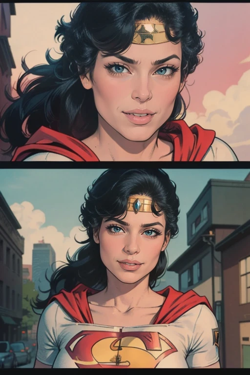 photo of beautiful (EPL4rs3nTh0mps0n:0.99), a wonderwoman in ( colorful, abstract background :1.1), perfect hair, wearing wonderwoman costume, modelshoot style, (extremely detailed CG unity 8k wallpaper), professional majestic (photography by lee friedlander  :1.1), ( Kodak Smile 10MP Digital Camera ), 24mm, exposure blend, hdr, faded, extremely intricate, High Detail, Sharp focus, dramatic, soft cinematic light, (looking at viewer), (detailed pupils), cute smile, 24mm, 4k textures, soft cinematic light, adobe lightroom, photolab, elegant, ((((cinematic look)))), soothing tones, insane details, hyperdetailed, low contrast, ("I've got a bad feeling about this.":1.1), ( Pretty preppy :1.2 )