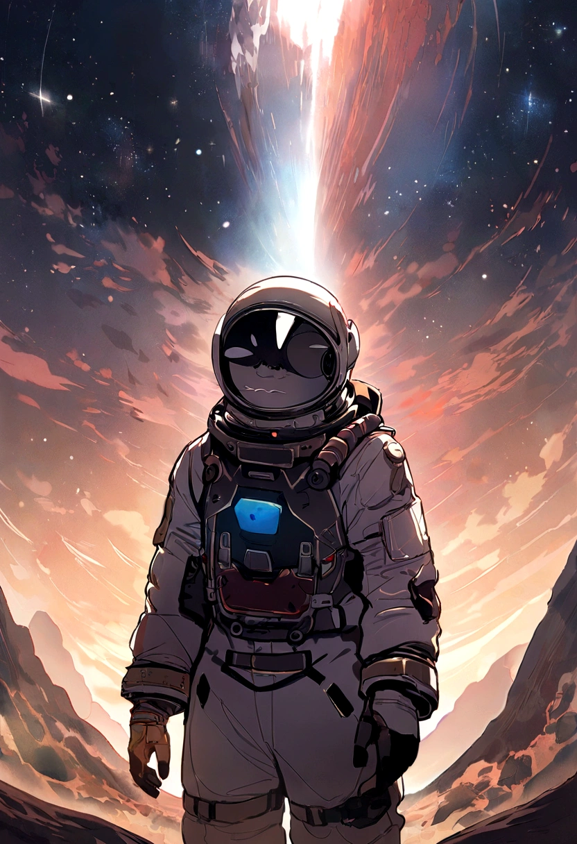 tonalidade roxa,tons brilhantes,Close-up of a man in a space suit standing in the desert, planetes, flutuando ao lado dos planetas, Standing in outer space, Makoto Shinkai Cyril Rolando, Amazing wallpapers, Viagem espacial, Looking into space, fundos de anime, cosmos sem fim no fundo, e McPharlin, Kilian Eng.. mais suave