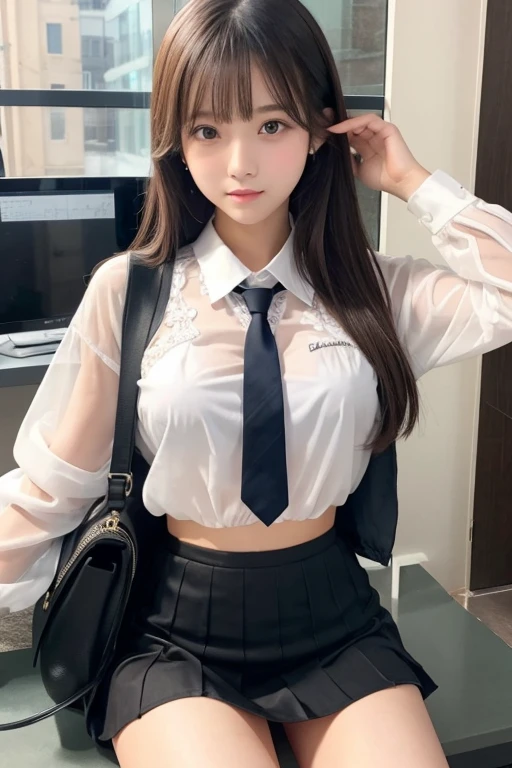 beautiful girl、high school girl、See-through、mini skirt、sit