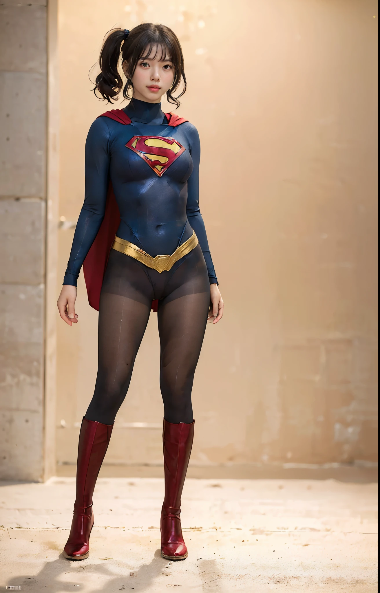 No background、(((Beautiful legs in black tights.)))、(((Legally express the beauty of your smile)))、((((Make the most of your original images)))、(((体にぴったりフィットするSupergirl Costume)))、(((Supergirl Costume)))、(((Beautiful twin tail hairstyle)))、(((She is winking cutely.)))、(((Please wear black tights....、Wear red boots)))、((Best image quality、8k))、((highest quality、8k、masterpiece:1.3))、(((Preserve background )))、Sharp focus:1.2、Beautiful woman with perfect figure:1.4、Slim Abs:1.2、Wet body:1.5、Highly detailed face and skin texture、8k