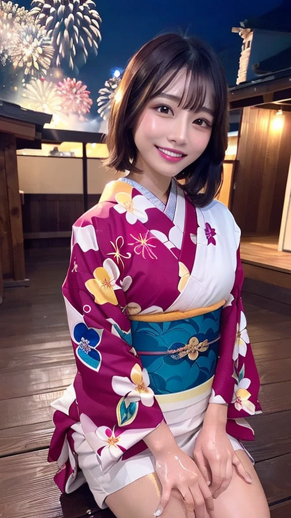 (highest quality、Tabletop、8k、Best image quality、Award-winning works)、One beautiful woman、(beautiful kimono:1.25)、(sitting with spreading legs at night,outdoor:1.35)、(fireworks all over the sky,star mine
:1.45)、(No makeup:1.1)、(Wet shiny short hair:1.1)、(Wet, Dense short hair:1.1)、(Ultra-fine moisturized, Shiny skin:1.1)、(Ultra-fine, Lustrous and moisturized skin:1.1)、(Upper body photo,half body shot:1.25)、Brightly lit face、Very bright、Ultra-high definition beauty face、Ultra high resolution perfect beautiful teeth、Ultra HD Hair、(Ultra-high definition wet and shiny skin:1.1)、Super high quality glossy lip、(Accurate anatomy:1.1)、Big Breasts、Cleavage、slender waist,Accentuate your body lines、look at me、(short:1.1)、(Droopy eyes, Natural Makeup、Ultra-high definition beauty face:1.25)、(Ultra high resolution perfect beautiful teeth, Mid-chest, Tight waist, smile:1.15)、Ultra HD Shining Eyes、Super high quaHigh resolution 16K human skin closeup。 The skin texture is natural、,Pores、It must be detailed enough to be easily identifiable.。 Skin should look healthy and have an even tone。 Use natural light and color,lity glossy lip