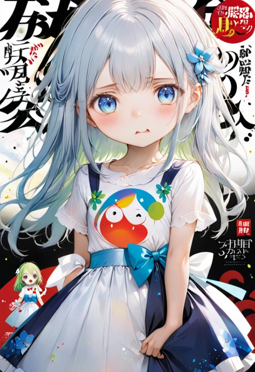 Magazine cover(masterpiece, best quality:1.2),little girl,(((The eyes are delicate)))Fraction_9,Fraction_8_Direction_7_Direction_6_up, source_Japanese cartoons, disgusted face, Solitary, 1 Girl, looking at the audience, disgust, skirt, upper body, White background , long hair, Hair combed back,Shadowed side,(8K)(HD)
