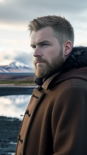 a Icelandic men . and focusing on the character's face.