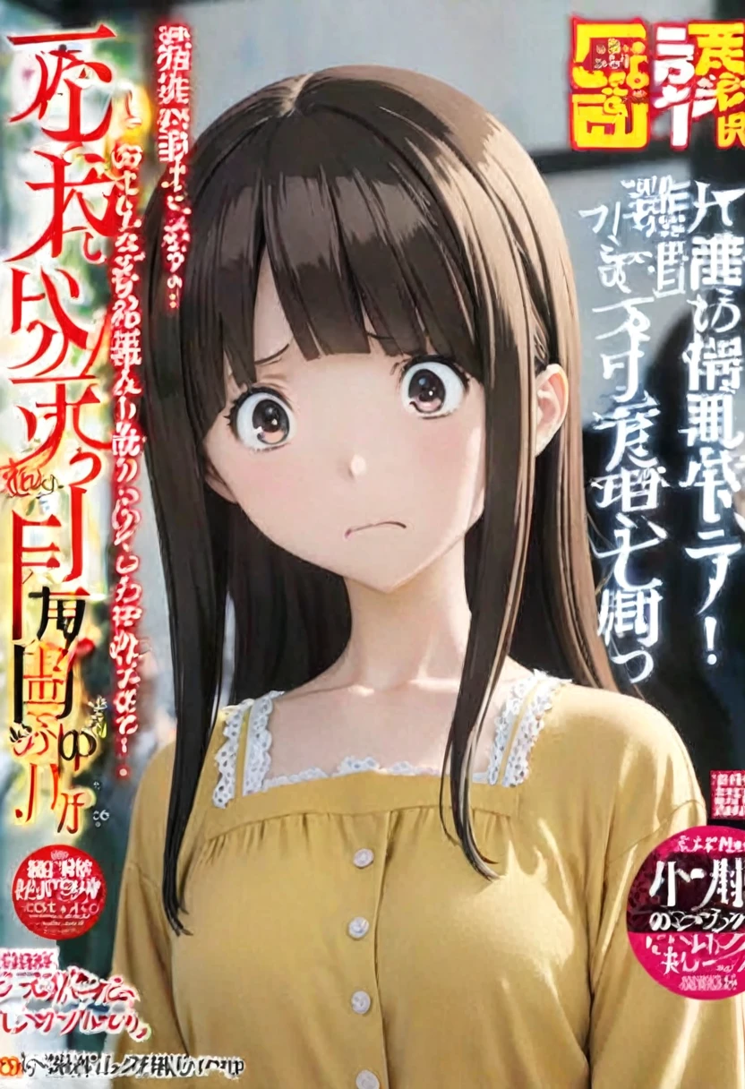 Magazine cover(masterpiece, best quality:1.2),,(((The eyes are delicate)))Fraction_9,Fraction_8_Direction_7_Direction_6_up, source_Japanese cartoons, disgusted face, Solitary, 1 Girl, looking at the audience, disgust, skirt, upper body, White background , long hair, Hair combed back,Shadowed side,(8K)(HD)