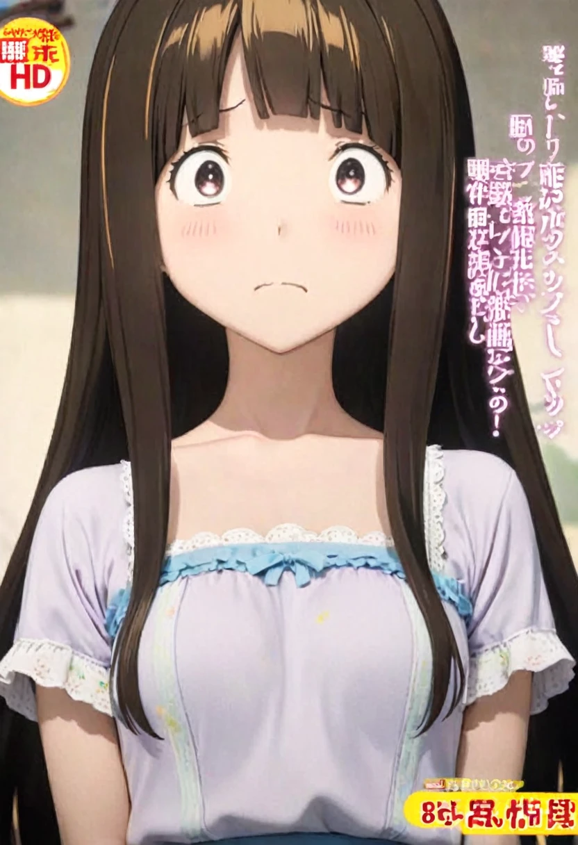 Magazine cover(masterpiece, best quality:1.2),little girl，（（（The eyes are delicate）））Fraction_9,Fraction_8_Direction_7_Direction_6_up, source_Japanese cartoons, disgusted face, Solitary, 1 Girl, looking at the audience,  disgust, skirt, upper body,  White background ,   long hair, Hair combed back,Shadowed side,（8K）（HD）