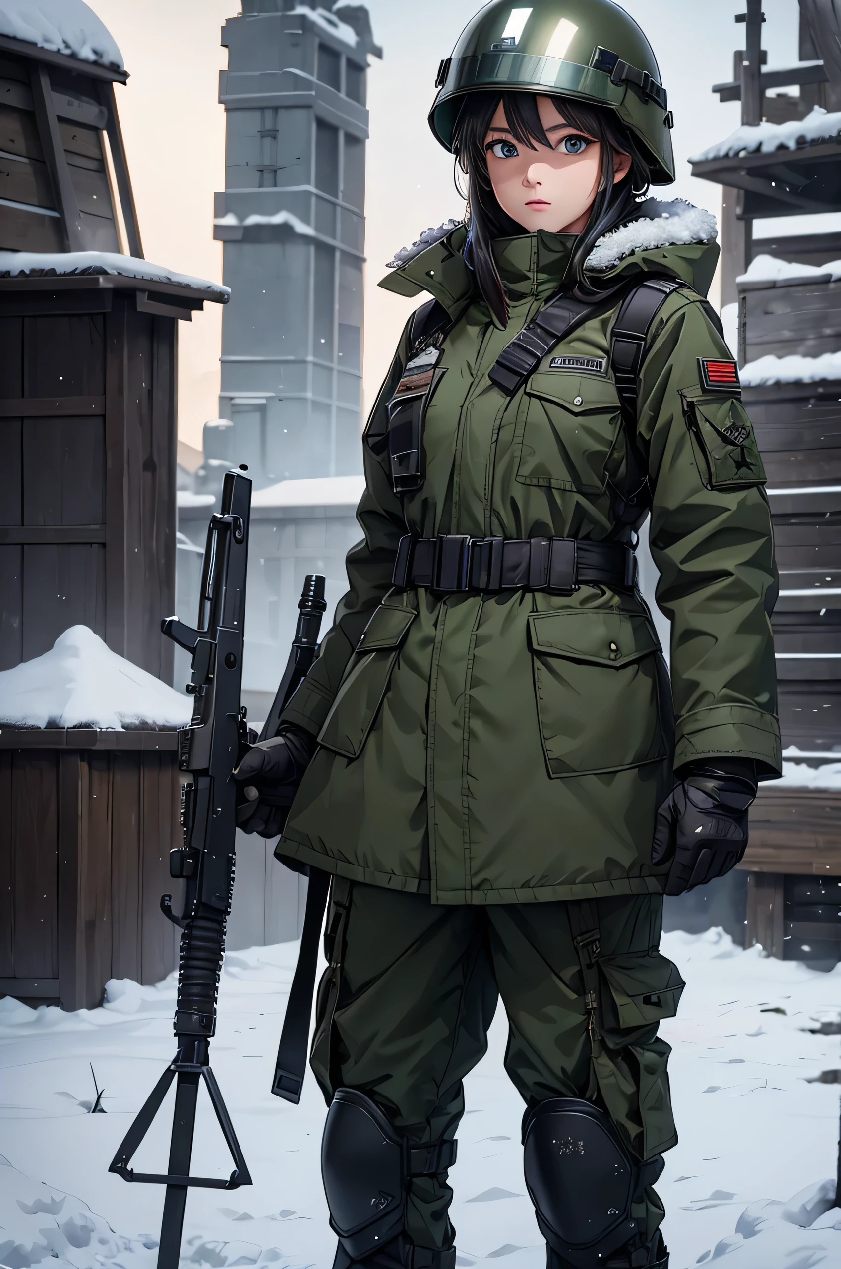 A beautiful Italian army woman in a white uniform in a blizzard, Seios enormes, foco nítido, Studio photo, detalhes intrincados, altamente detalhado, profundidade de campo, foco nítido, High detail, textura de pele realista, Realistic, fotorrealista, Arte Digital, tinta escura, Directed by: Greg Rutkowski