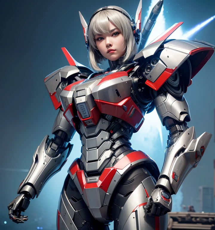 Textured skin, Super Detail, high details, High quality, Best Quality, hight resolution, 1080p, hard disk, Beautiful,(Elita One),beautiful cyborg woman,Mecha Cyborg Girl,Battle Mode,Girl with a Mecha Body,She wears a futuristic Transformers mech,Fulll body Shot,A powerful cyborg woman, sleek and futuristic, with advanced mechanical augmentations that enhance her strength and capabilities.