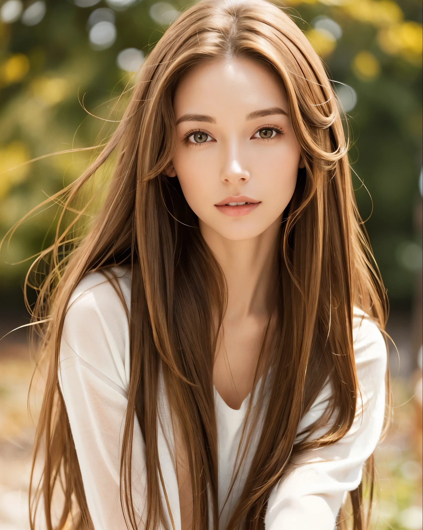 A woman with long brown hair and a white top, Light brown hair, Light brown hair, Natural brown hair, Thin and shiny hair, Soft Hair, Light brown messy hair, Brown Hair Girl, Flowing brown hair, Beautiful light brown hair, Light Brown Hair, disheveled brown hair, 長くFlowing brown hair, Medium brown hair, Brown long hair