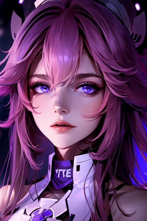 fille futuriste, peau sombre, yeux violets, espace, cheveux violets, cheveux bleus, cheveux roses, cheveux longs, peau sombre, Futuristic café