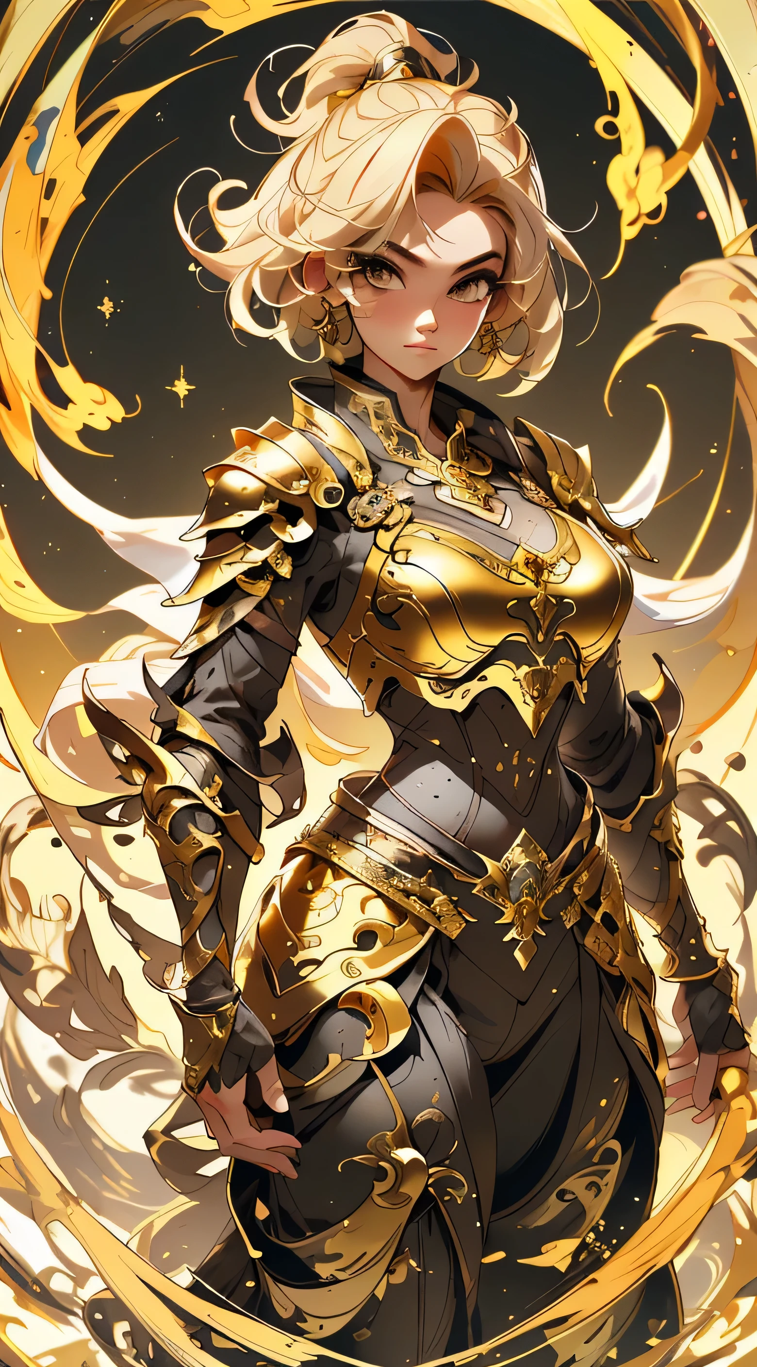 (masterpiece), (best quality), 8K resolution, oriental female armor costume, golden iron armor costume, Show only clothes, armor top, No people., Upper body zoom in, Show your upper body in full size, short hair, Calm posture, thick waist, fat body type