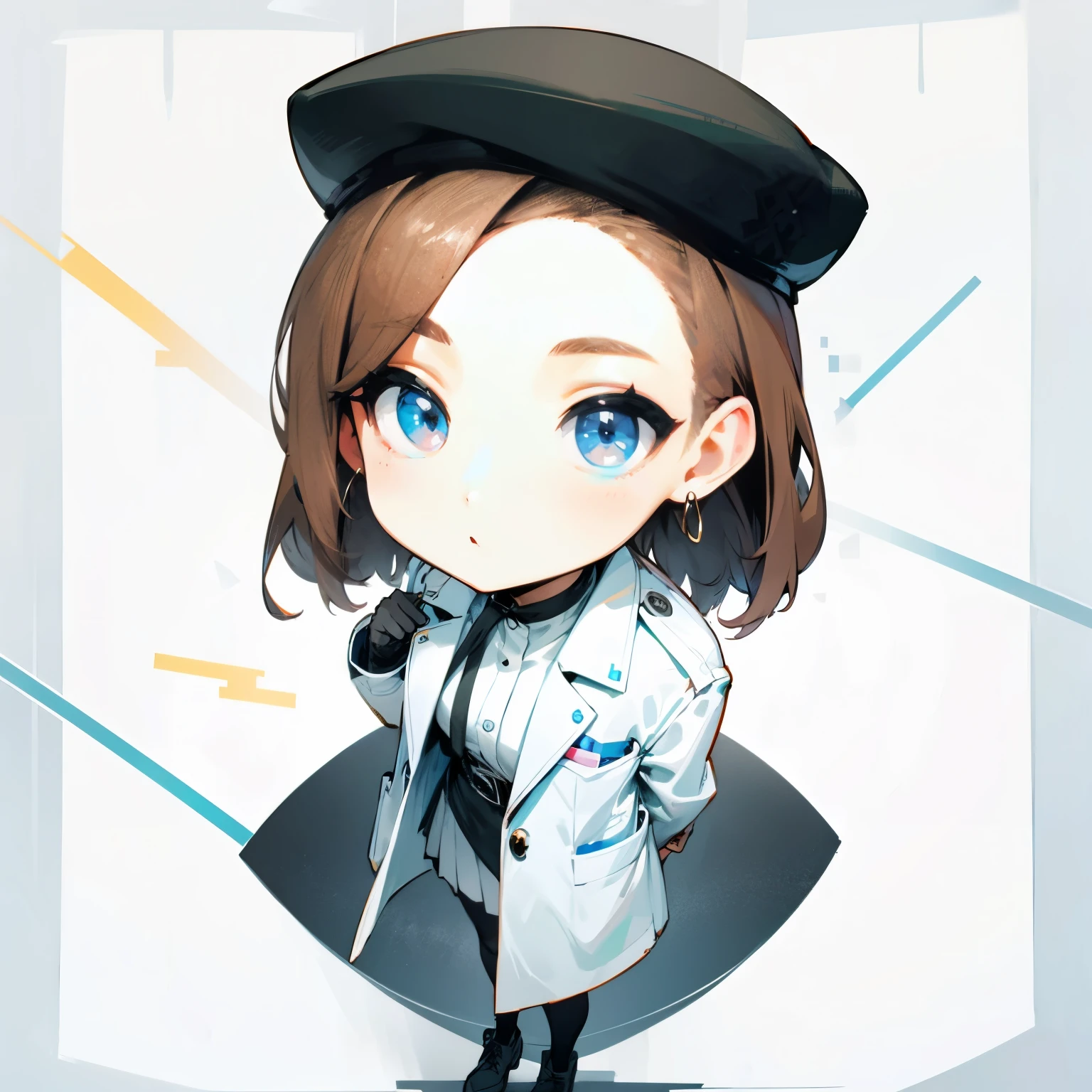 Researcher Fantasy White coat Injection Doctor Beret Brown hair Woman Earrings Female Doctor Full body standing woman 7 heads