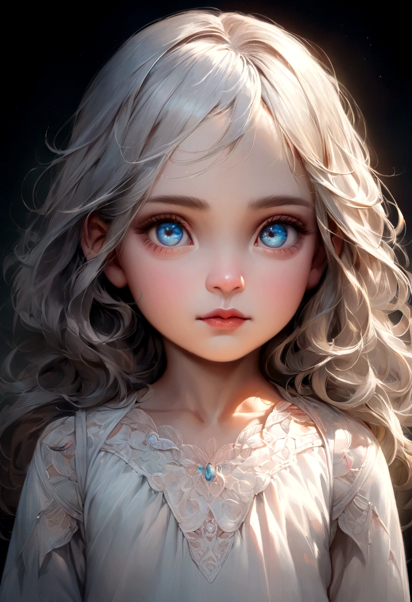 "(best quality,ultra-detailed,realistic:1.2),portrait,girl,beautiful detailed eyes,beautiful detailed lips,extremely detailed eyes and face,long eyelashes,silver hair,waist-length hair,white dress,5-year-old girls,full body shot,front facing,raising skirt,soft lighting,vivid colors"