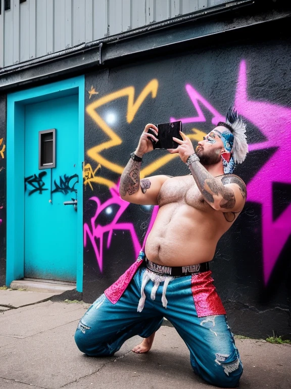Only plump, chubby, extremely thick thighs, large belly, fat, masutepiece,High quality,Highly detailed,intense scene, solid, Gritty reality setting for 50 year old sexy fat bearded man,full of sweat,Full body,Big belly, ((Wearing bathrobe , meias brancas, a white cueca box)),Stunned face,Open the legs,In the darkness, Varied Camera Angles in Photography. various poses, HD 8k high quality, gay, bearded, serious facial expression, (still from a movie), tense, dramatic, atmospheric, cinematic, (looking away),
(masterpiece), top quality, photorealistic, hyperrealism, absurdres, tack sharp, subsurface scattering, 8k, HDR, 35mm, professional photography, RAW,(best quality,highres),(photorealistic) A crow punk taking a selfie picture, with (vibrant colors) striking vibrant colors and (detailed) intricate feather patterns. The punk crow is perched on a (graffiti-covered) graffiti-covered brick wall, wearing (edgy) edgy attire including a leather jacket adorned with (studded spikes), ripped jeans, and (metallic) metallic accessories. Its (piercing) piercing eyes are highlighted with (smoky) smoky eyeshadow and (heavy) heavy eyeliner. It holds a (glimmering) glimmering smartphone with its claw, fully extending its (feathers) feathers to capture the perfect angle. The background features a (gritty) gritty urban setting with (graffiti artworks) graffiti artworks and (reflected neon lights) neon lights reflecting on damp pavements. The scene is bathed in (dramatic) dramatic lighting, casting long shadows and emphasizing the crow punk's rebellious spirit, muscular, buffed