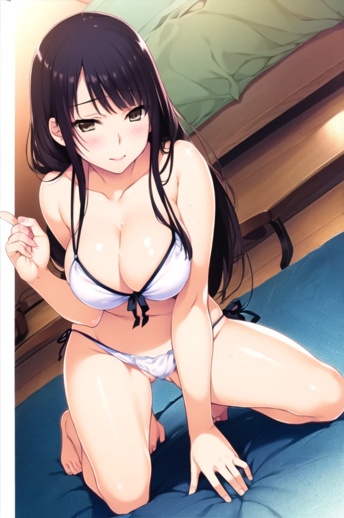 nsfw,Viewer Caution,suzune horikita,locker room,Show the whole body,from below,stand,White bra,See-through underwear,Wet underwear,White panties,Hair Ribbon,Black knee-high socks,(pussy cameltoe:1.0),Beautiful legs,Medium chest,