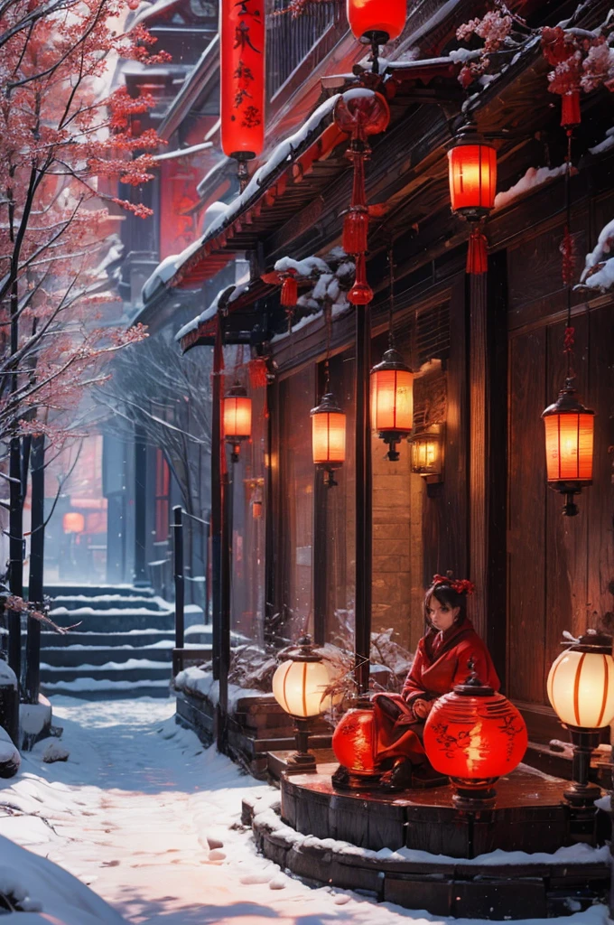 Landscapes of unimaginable beauty、１００Light of red lanterns、Swirl、Ninja in the center、female、sexy
