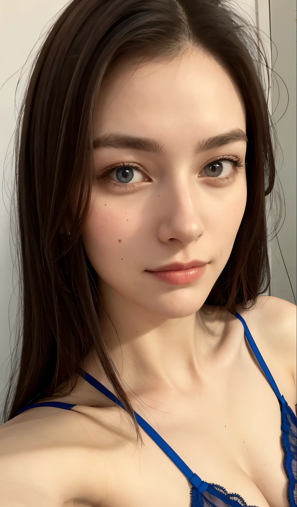 Close-up of a woman wearing a blue bra top taking a photo, Portrait of Sophie Mudd, 18-year-old, 非常にBeautiful Face, 2 4-year-old female model, Young woman taking a selfie, Very cute face, 19-year-old girl, Gorgeous young model, Gorgeous and attractive face, Perfect Face ), Very cute model, Beautiful Face