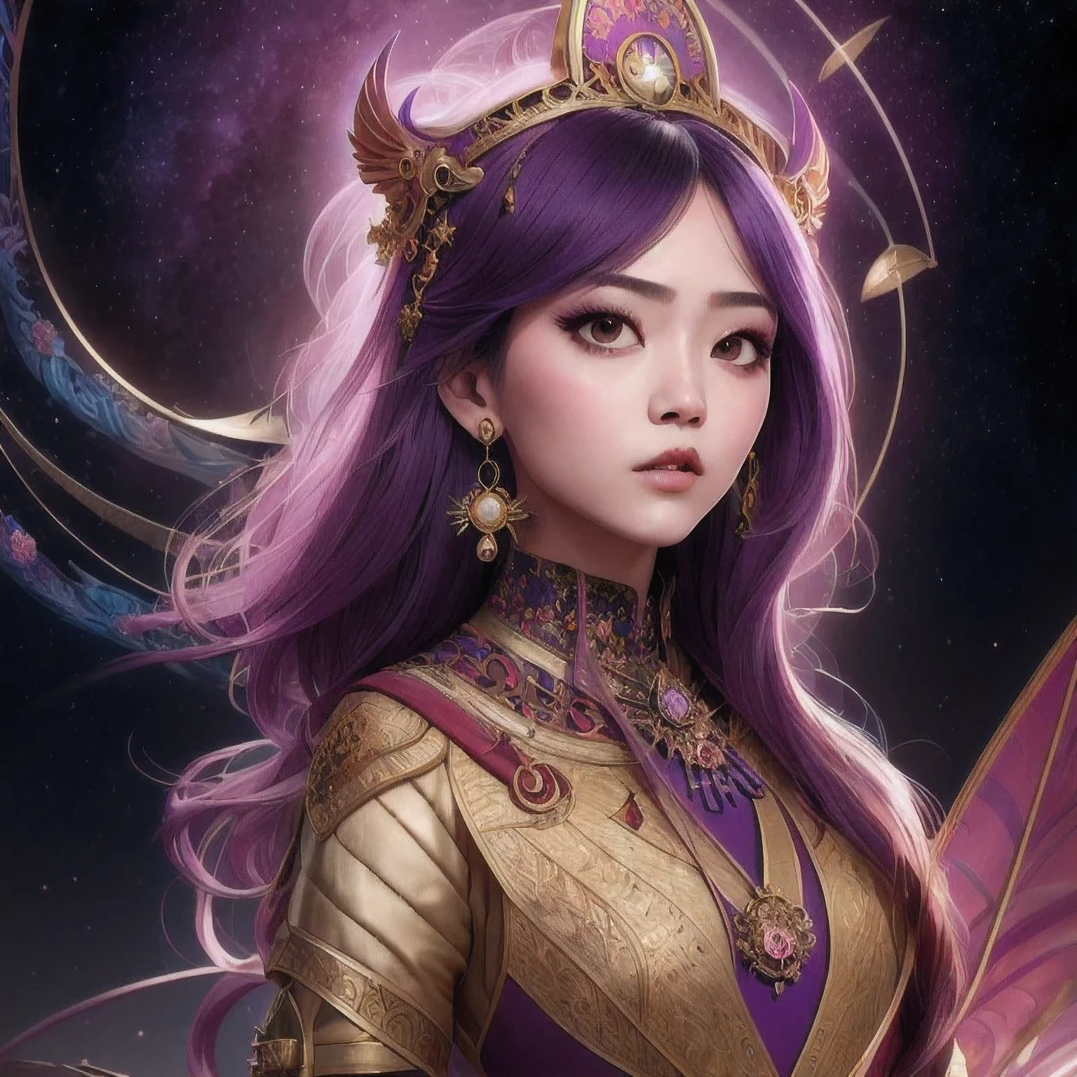 there is a 18 years old in a purple dress holding a dragon, wlop and ross tran, ross tran 8 k, fantasy art style, chengwei pan on artstation, a beautiful fantasy empress, ross tran and wlop, ruan jia and artgerm, the dragon girl portrait, ig model | artgerm, artgerm and ruan jia，beautiful
1girl
bangs
深绿 eyes
closed mouth
ear piercing
earrings
grey background
hair ornament
jewelry
lips
looking at viewer
military
military uniform
nose
piercing
portrait
realistic
short hair
simple background
solo
upper body