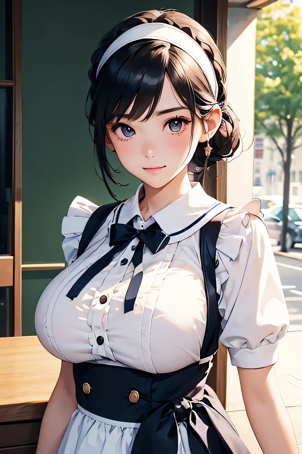 highest quality、High resolution、Detailed Background、(Beautiful face in every detail:1.4)、Anatomically correct、(Detailed facial expressions)、(Detailed eyes:1.2)、Beautiful women in their 20s、(Highly detailed face:1.4)、Cute hair colour、Braided bob cut、Braided Ponytail、Cute hairstyle、well-groomed eyebrows、Cute Eye Makeup、Cute Lip Makeup、Perfect body line、(Huge breasts:1.3)、Accentuate your breasts、Accentuate your cleavage、Glasses、Buckingham Palace、A big smile、Smiling、A fun atmosphere、Cute gestures、

(Two beautiful women with Buckingham Palace in the background:1.5)、

The base is a maid dress with a sailor-style collar.、
The collar is a sailor collar like a blouse, and the point is that there is a ribbon on the collar.、Dresses are generally knee-length or mini-length, and the hems are decorated with frills or lace.、
The dresses come in classic colors such as black, navy, and white.、
The ribbon on the collar matches the color of the dress.、The apron features a sailor-style collar.、
There is also a ribbon on the collar, adding a sailor element to the overall look.、
Choose the color of your apron to match your dress、
Black or navy knee-high socks and maid-style shoes with ribbons(Pumps or flat shoes)match、Pair it with stockings for a cute look.、
A headband with a ribbon is recommended.、Choose the color that matches your dress or apron、very beautiful