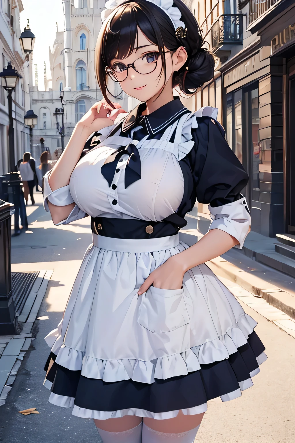 ((最high quality, 8K, masterpiece)), High resolution、(high quality: 1.5)、Very detailed、Detailed face、Bright colors、Natural light、Fine grain、Colorful eyes、Beautiful Face、非常にDetailed faceのテクスチャの女性,masterpiece, 最high quality, Detailed and beautiful eyes,最high quality、Best image quality、masterpiece、Mr.々Hairstyle,girl,(Burgundy hair),Just beautiful、Glasses,Intelligent,smile,masterpiece、最high quality,mature female,so beautiful、High resolution,(Rich:1.3),(noble:1.3),1 person,(Maid:1.3),clear,make,(nobleの館:1.3),(smile)、smile,(masterpiece:1.2)、(最high quality:1.2)、Latest Glossy Skin