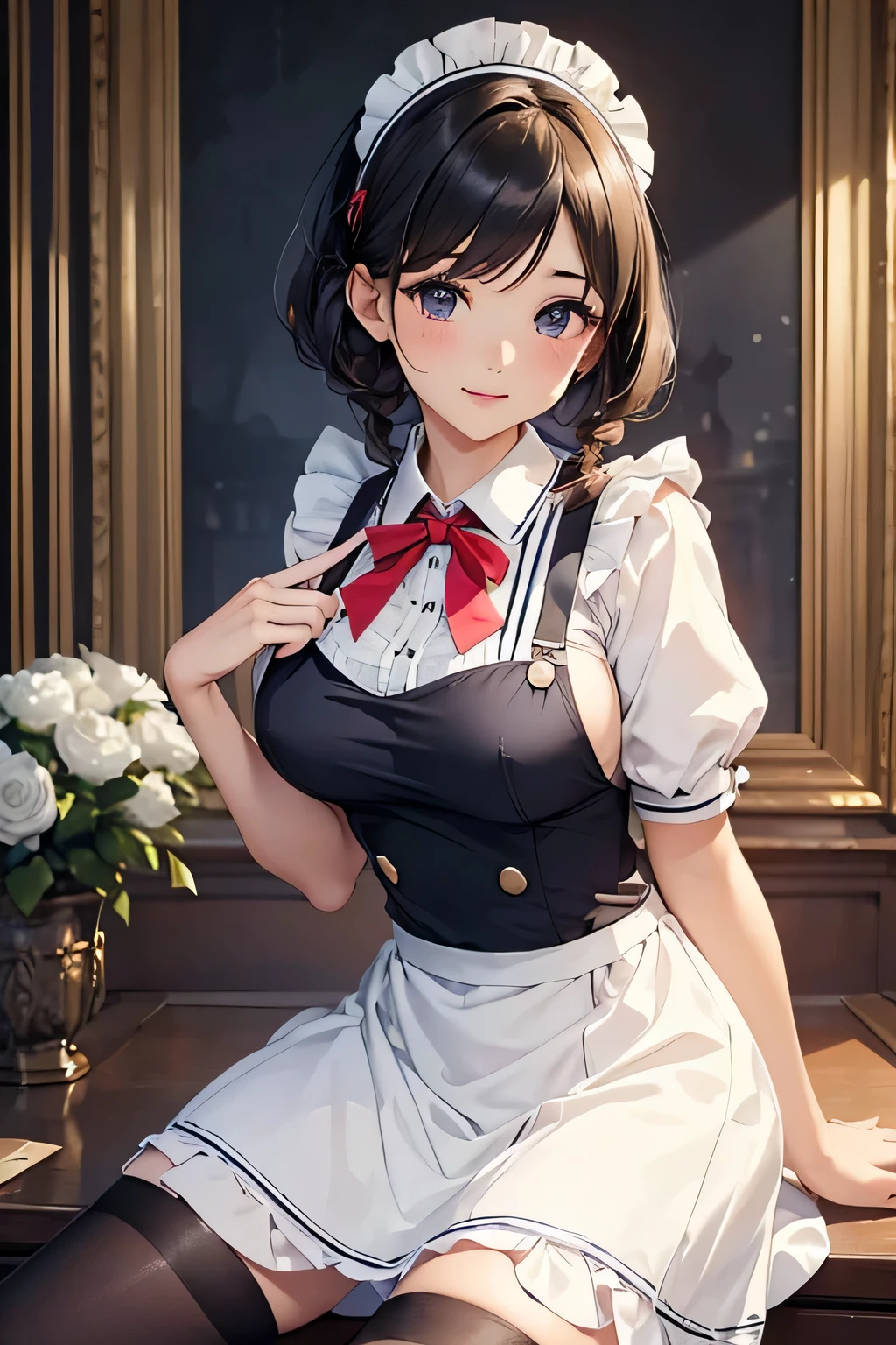highest quality、High resolution、Detailed Background、(Beautiful face in every detail:1.4)、Anatomically correct、(Detailed facial expressions)、(Detailed eyes:1.2)、Beautiful women in their 20s、(Highly detailed face:1.4)、Cute hair colour、Braided bob cut、Braided Ponytail、Cute hairstyle、well-groomed eyebrows、Cute Eye Makeup、Cute Lip Makeup、Perfect body line、(Huge breasts:1.3)、Accentuate your breasts、Accentuate your cleavage、Glasses、Buckingham Palace、A big smile、Smiling、A fun atmosphere、Cute gestures、
(Two beautiful women with Buckingham Palace in the background:1.5)、
The base is a maid dress with a sailor-style collar.、
The collar is a sailor collar like a blouse, and the point is that there is a ribbon on the collar.、Dresses are generally knee-length or mini-length, and the hems are decorated with frills or lace.、
The dresses come in classic colors such as black, navy, and white.、
The ribbon on the collar matches the color of the dress.、The apron features a sailor-style collar.、
There is also a ribbon on the collar, adding a sailor element to the overall look.、
Choose the color of your apron to match your dress、
Black or navy knee-high socks and maid-style shoes with ribbons(Pumps or flat shoes)match、Pair it with stockings for a cute look.、
A headband with a ribbon is recommended.、Choose the color that matches your dress or apron、very beautiful